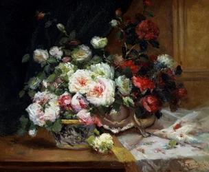 Pot de Roses. Obraz Eugene Henri Cauchois (1850-1911, Francie) Soukromá sbírka