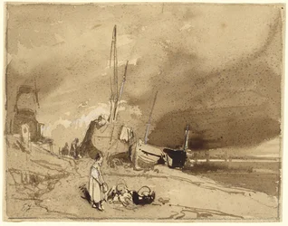 Bord de Plage (Rybářské lodě na pláži, bouřkové mraky v dálce)