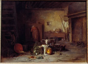 Interiér kuchyně v Nohant Kuchyň v domě George Sand (Aurore Dupin, Baronne Dudevant) (1804-1876) (?). obraz Eugena Lamberta (1825-1900) Paříž 19. století, Muzeum romantického života