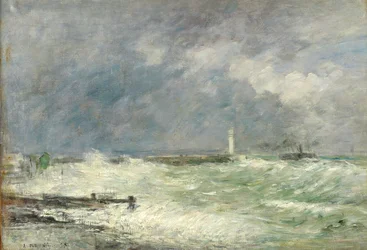 Vchod do přístavu v Le Havre za bouřlivého počasí, 1895