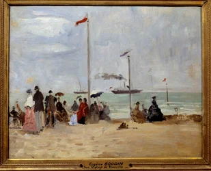 Na pláži Trouville. Obraz Eugene Louis Boudin (1824-1898)