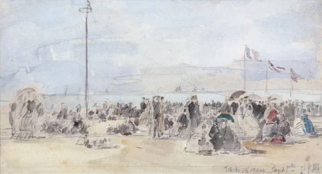 Lidé na pláži, Trouville, 1866 (wc a grafit na papíře)