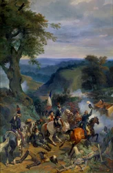 Revoluční války: „“ Bitva v Defiles of the Argonne pod velením generála Dumourieze v září 1792““ Obraz Eugene Louis Lami (1800-1890) 1834 Sun. 1,9x0,9m