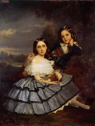 Portrét Noemie (1847-1916) a Henriho Pecqueta du Bellet Malba od Eugena Quesneta (1816-1899) 1855 kolem Slunce. 1,46x1,14 m Blerancourt, Musee Franco American