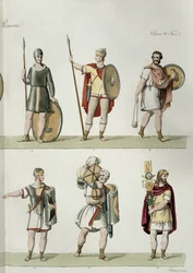 Římští vojáci, detail z desky 2, třída 5 z I. části Historie národů, vyryto Buttazonem (akvatinta) (viz také 93288)