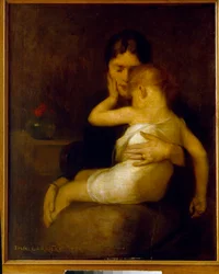 Nemocné dítě (paní Eugène Carrière a její syn Léon), 1885, rozměry 1 x 0,8 m, Paříž, Musée d