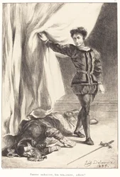 Hamlet a Poloniovo tělo III, scéna IV, 1835.