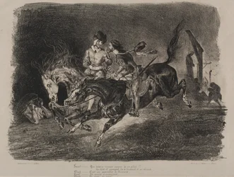 Ilustrace k Faustovi: Faust a Méphistophélés na koni o sabatu