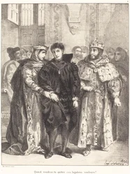 Královna se snaží utěšit Hamleta akt I, scéna II, 1834.