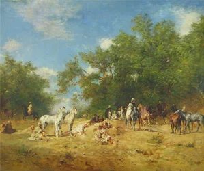 Arabští jezdci odpočívající v lese, 1868