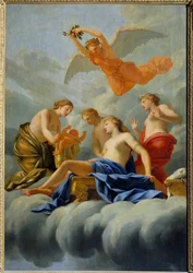 Zrozením Lásky Venuše se zrodí Amor. Obraz z dílny Eustache Le Sueur (1617-1655) 17. století Sun. 1,82x1,25 m .
