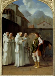 Svatý Bruno (1030-1101), zakladatel kartuziánského řádu dostává poselství od papeže Urbana II. (Urbano II.)
