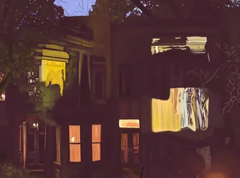 Brownstones v noci , cca 2020-24 (digitální umění)