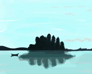 Jezero v Maine, 2015 (ručně kresleno na iPadu tužkou Apple)