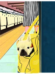 Dojíždění metrem se psem v tašce, Brooklyn (digitální umění)