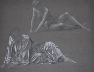 Double Study for Earthbound - ležící ženská postava, 1897 (křída na papíře)
