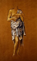 Levoruká prosebník na molu/ St Christin (modrá a bílá pastelka na papíře)