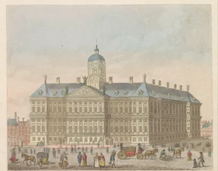 Královský palác na náměstí Dam, asi 1810-1813 Vue du Palais Roijal, et de la Place le Dam (název na objektu)