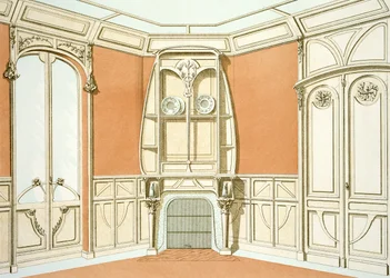 Návrh interiéru jídelny, ilustrace z Menuiserie dArt Nouveau vydané kolem roku 1900