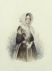 Portrét mladé dámy v čepici s bílými rukavicemi, 1840 (wc a tužka na papíře)