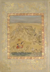 Jahangir Sledování zápasu slonů, ca. 1605.