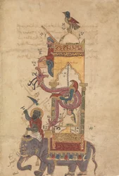 The Elephant Clock, Folio from the Book of the Knowledge of Genious Mechanical..., A.H. 715AD.1315