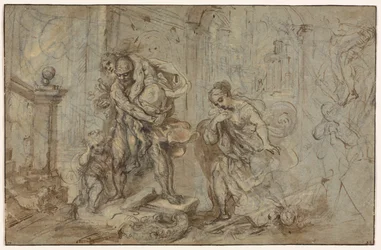 Aeneas zachraňující Anchises při pádu Tróje