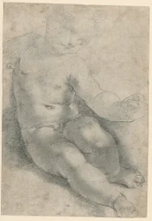 Studie dítěte v Madoně od S. Simone (recto); studie krajiny (verso)