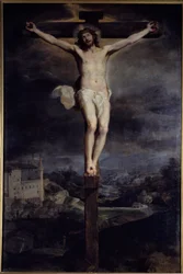 Obraz Krista na kříži od Federica Barocciho (Baroccia) (1526/35-1612) s názvem The Baroche 1604 Sun. 3,74x2,46 m Madrid, muzeum Prado