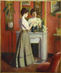 Žena před zrcadlem par Zandomeneghi, Federico (1841-1917). Olej na plátně, rozměr: 65x55