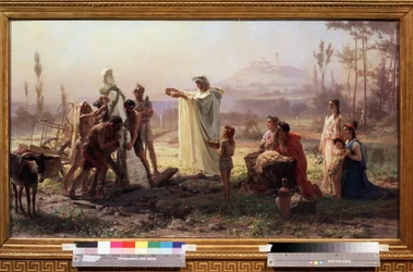 Starověké Řecko: ""Ceremoniál k poctě bohu Hermovi"" Obraz Fjodora Andrejeviče Bronnikova (1827-1902) 1874 Rozměr 70x123 cm Státní Treťjakovská galerie Moskva
