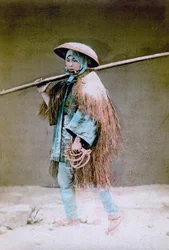 Coolie v zimních šatech, Japonsko, 1882