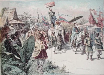 Cortege guvernéra Hanoje, kolem 1870-80 (barevné lito)