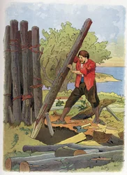 Robinson Crusoe postavil svůj první domov.