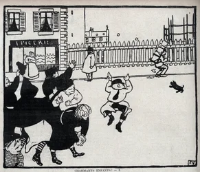 Krásné děti! (hej, skláři...) kresba Felixe Vallottona (1865-1925) v "Le rire" z roku 1898 - soukromá sbírka