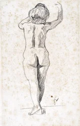 Nu de dos - Umělecké dílo Felixe Vallottona (1865-1925), grafit na papíře (28x18 cm), začátek 20. století - Hospicové muzeum Saint Roch, Issoudun - Povinná zmínka