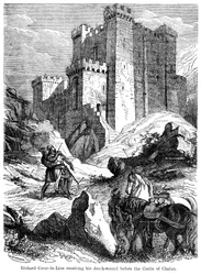 Král Richard I. 1157-1199 utrpěl smrtelné zranění před hradem Chaluz, 19. století.