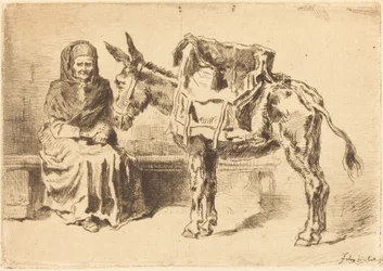 Cacoletière Assise Sedící žena a osel, 1875.