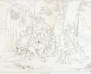 (Rip Van Winkle, ilustrace) Rip s Junto v hostinci Village inn