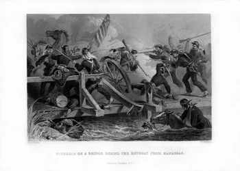 Boj na mostě během ústupu z Manassasu ve Virginii, 1862-1867.