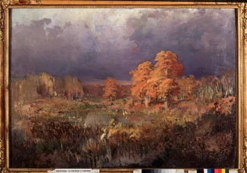 Swamp in the Forest, podzim - obraz Fjodora Vasiljeva (Feodor Alexandrovič, Fiodor Alexandrovič Vasiliev (1850-1873), olej na plátně