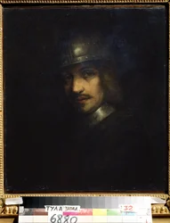 ""Portrét muže s helmou"" (Portrét muže s helmou) Obraz Ferdinand Bol (1616-1680) Státní muzeum umění 17. století, Tula, Rusko