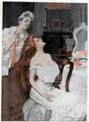 Žena si nechala udělat vlasy, konec 19.-začátek 20. století