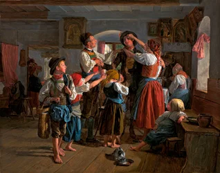 Sbohem brance - obraz Ferdinanda Georga Waldmuellera (1793-1865), olej na dřevě (59x74 cm)