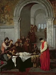 Malíř Luca Signorelli stojící u těla mrtvého syna svého rivala, 1859