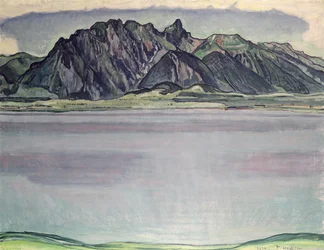 Thunské jezero s horami Stockhorn, 1910
