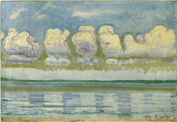 "Výhled na Ženevské jezero a Švýcarskou Juru"" (Ženevské jezero se švýcarskou Jurou) Malba Ferdinanda Hodlera (1853-1918)
