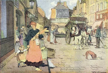 Ráno, v obrázkové knize dětství, kolem roku 1900 (rytina)