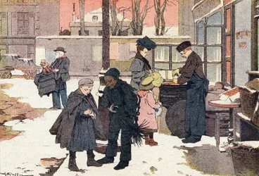 Obchodník s kaštany, v Obrázkové knize dětství, kolem roku 1900 (rytina)