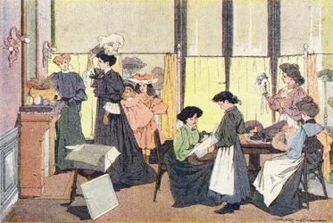 Modist, v Obrázkové knize dětství, kolem roku 1900 (rytina)